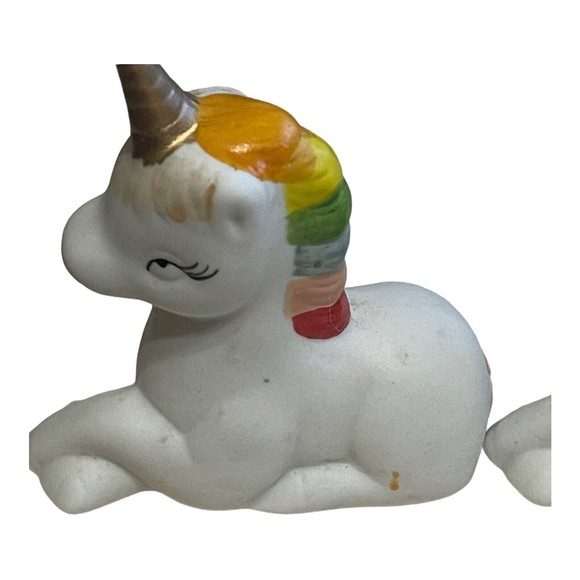 Vintage 1980’s Ceramic Unicorns With Rainbow Mane Pride Figurine China See Pics - Picture 6 of 10